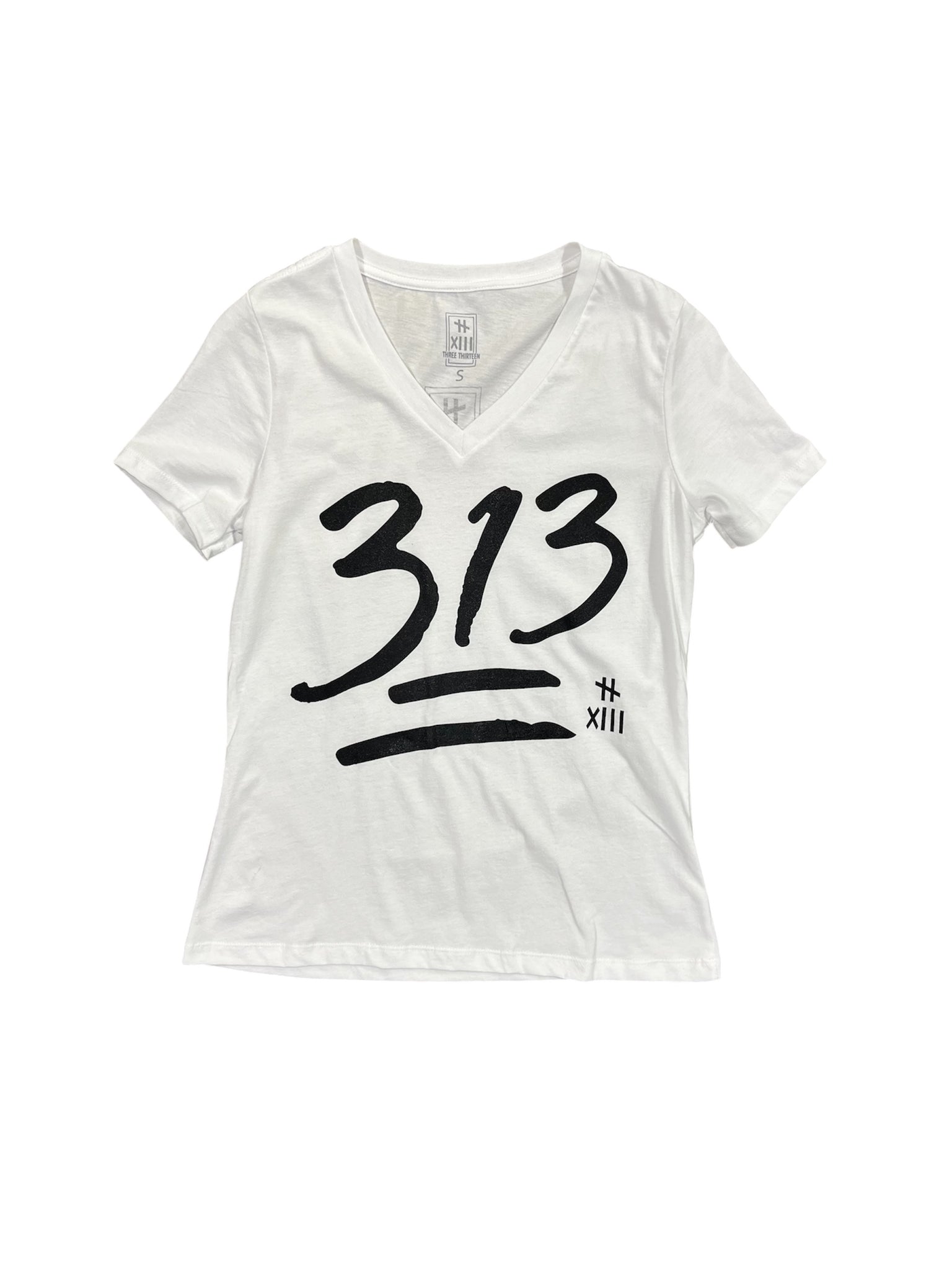 313 WOMENS V-Neck Tee WHT/BLK
