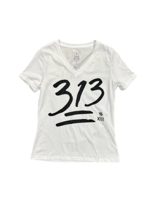 313 WOMENS V-Neck Tee WHT/BLK