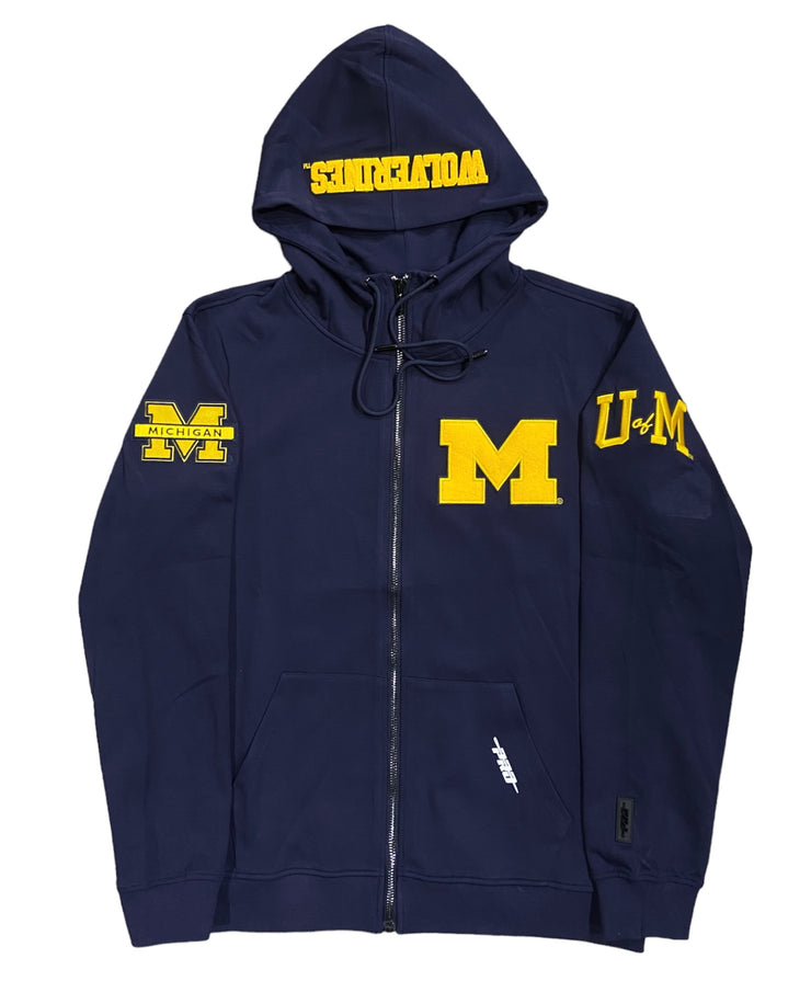 Pro Michigan Wolverines Logo Embroidered Zip Up Hoodie