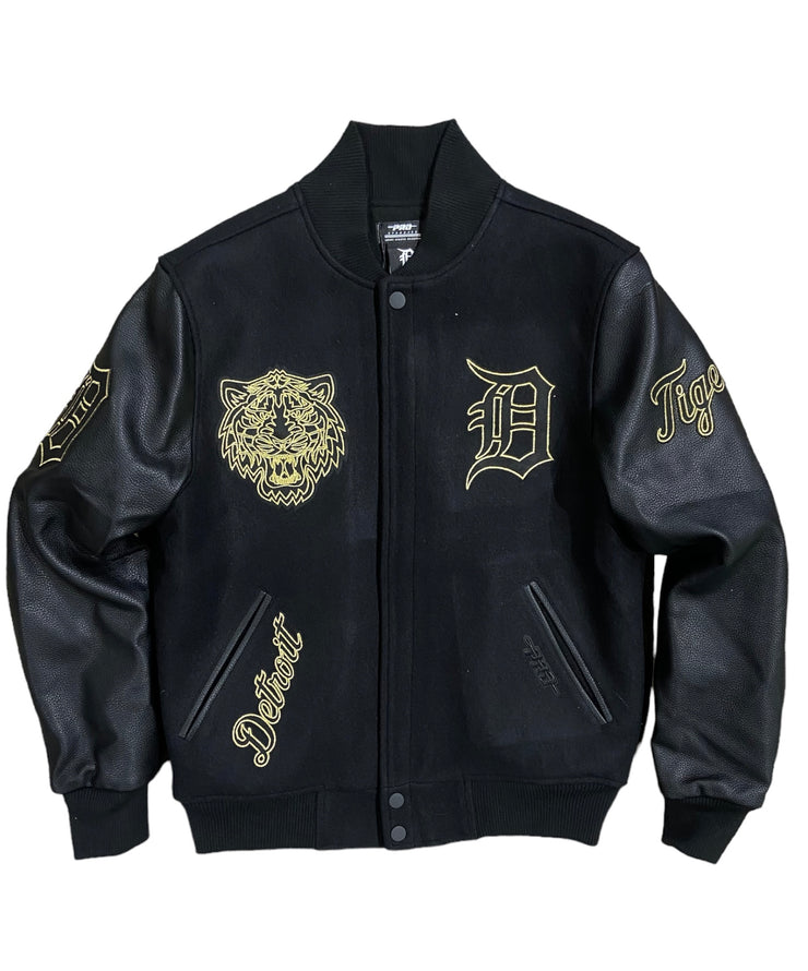 Pro Tigers Logo Embroidered Varsity Jacket Black/Gold